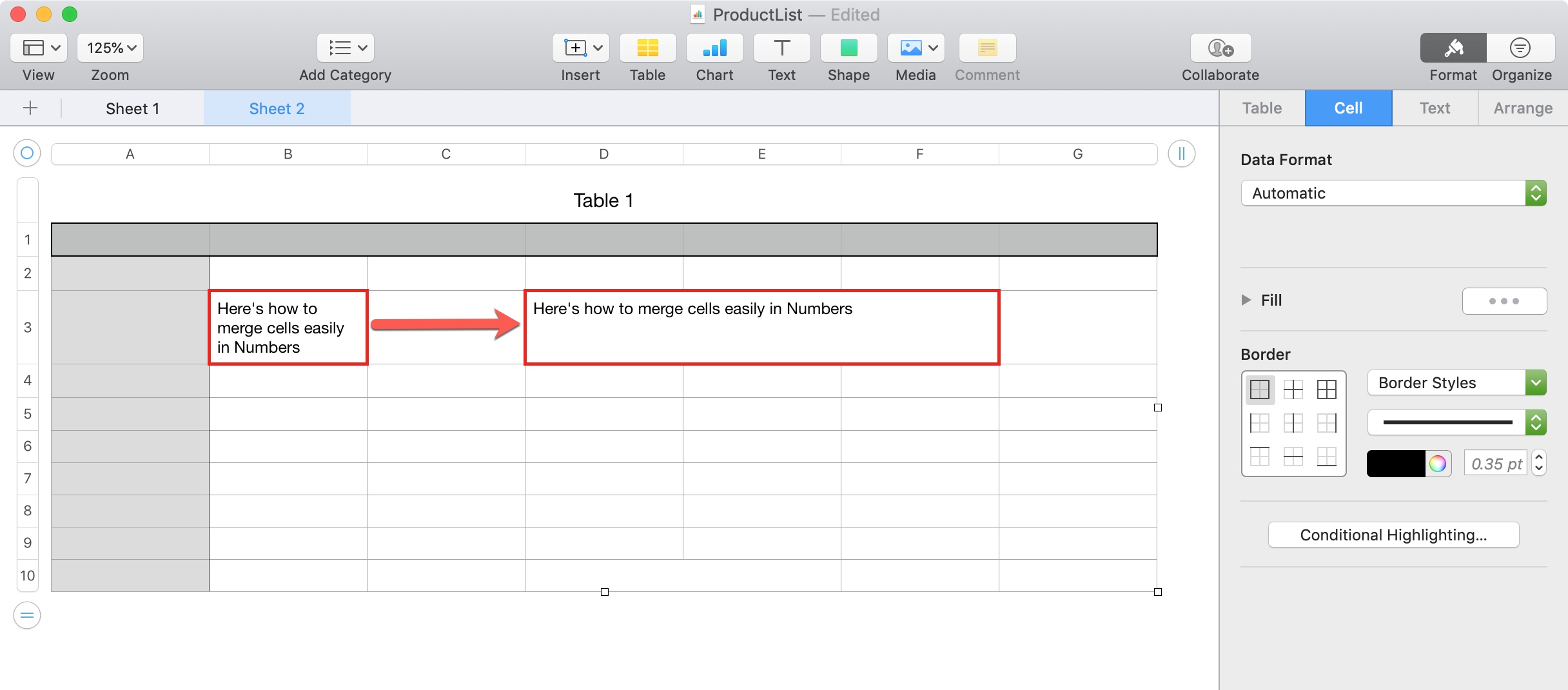 where is merge and center in excel for mac