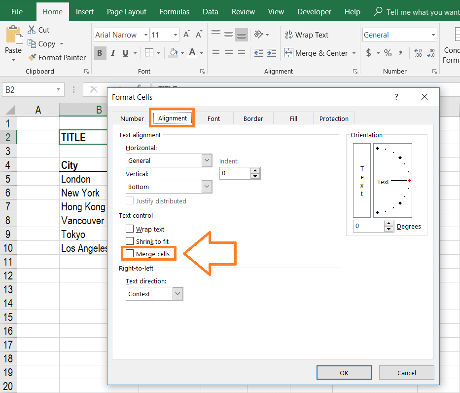 where is merge and center in excel for mac